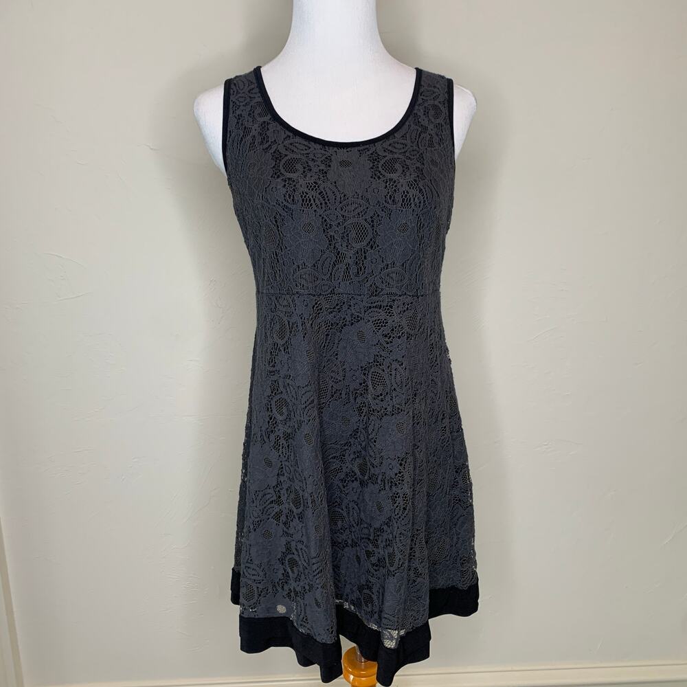 Style Co Gray Lace Black Trim Fit Flare Dress Sz Small
